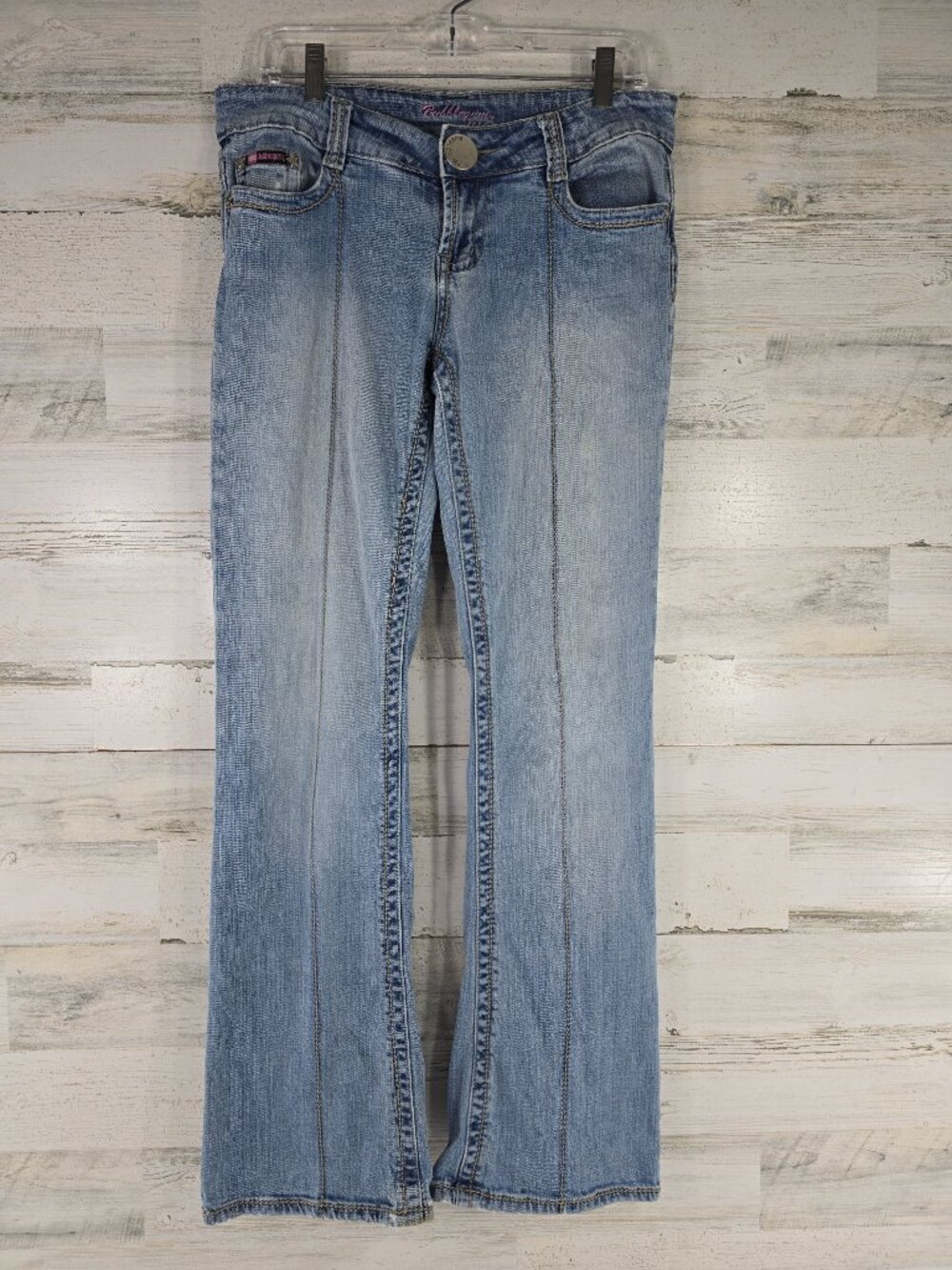 Y2K Bubblegum USA Women’s Jeans Size 11/12 Blue Stretch Denim Front Seam Flare..